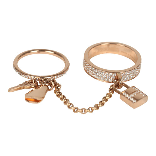 Pre-owned Hermes Kelly Cadenas Double Ring 18K Rose Gold & Diamonds