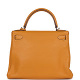 Pre-owned Hermes Kelly Retourne 28 Moutarde Clemence Palladium Hardware