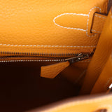 Pre-owned Hermes Kelly Retourne 28 Moutarde Clemence Palladium Hardware