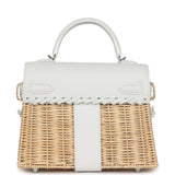Hermes Picnic Kelly 20 White Swift/Osier Wicker Palladium Hardware