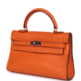 Pre-owned Hermes Micro Kelly 15 Orange Swift Palladium Hardware