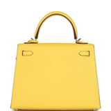 Pre-owned Hermes Kelly Sellier 25 Jaune De Naples Epsom Palladium Hardware