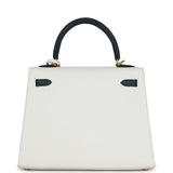 Hermes Special Order (HSS) Kelly Sellier 25 White and Vert Cypress Epsom Brushed Gold Hardware