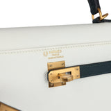 Hermes Special Order (HSS) Kelly Sellier 25 White and Vert Cypress Epsom Brushed Gold Hardware