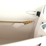 Hermes Special Order (HSS) Kelly Sellier 25 White and Vert Cypress Epsom Brushed Gold Hardware