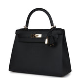 Pre-owned Hermes Kelly Sellier 28 Black Epsom Permabrass Hardware