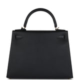 Pre-owned Hermes Kelly Sellier 28 Black Epsom Permabrass Hardware