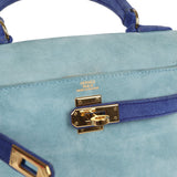 Vintage Hermes Kelly Sellier 20 Bleu Electric and Aqua Doblis Gold Hardware