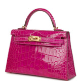 Pre-owned Hermes Kelly Sellier 20 Rose Scheherazade Shiny Alligator Gold Hardware