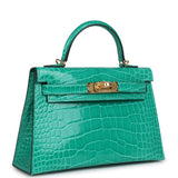 Hermes Kelly Sellier 20 Vert Jade Shiny Alligator Gold Hardware