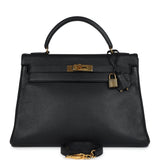 Vintage Hermes Kelly Retourne 32 Black Ardennes Gold Hardware