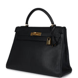 Vintage Hermes Kelly Retourne 32 Black Ardennes Gold Hardware