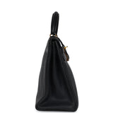 Vintage Hermes Kelly Retourne 32 Black Ardennes Gold Hardware