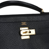 Vintage Hermes Kelly Retourne 32 Black Ardennes Gold Hardware