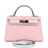 Hermes Special Order (HSS) Kelly Sellier 20 Rose Sakura and Bleu Brume Chevre Palladium Hardware