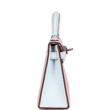 Hermes Special Order (HSS) Kelly Sellier 20 Rose Sakura and Bleu Brume Chevre Palladium Hardware