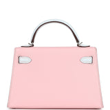 Hermes Special Order (HSS) Kelly Sellier 20 Rose Sakura and Bleu Brume Chevre Palladium Hardware