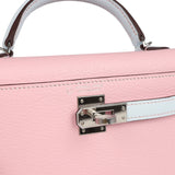 Hermes Special Order (HSS) Kelly Sellier 20 Rose Sakura and Bleu Brume Chevre Palladium Hardware