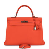 Pre-owned Hermes Kelly Retourne 35 Orange Poppy Togo Palladium Hardware