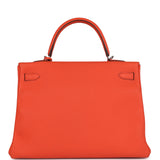 Pre-owned Hermes Kelly Retourne 35 Orange Poppy Togo Palladium Hardware