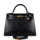 Pre-owned Hermes Kelly Sellier 32 Black Box Gold Hardware