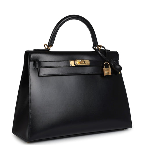 Pre-owned Hermes Kelly Sellier 32 Black Box Gold Hardware