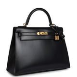 Pre-owned Hermes Kelly Sellier 32 Black Box Gold Hardware