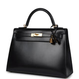 Pre-owned Hermes Kelly Sellier 32 Black Box Gold Hardware
