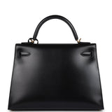 Pre-owned Hermes Kelly Sellier 32 Black Box Gold Hardware