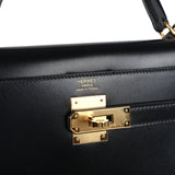 Pre-owned Hermes Kelly Sellier 32 Black Box Gold Hardware