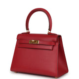 Vintage Hermes Kelly Sellier 20 Rouge Vif Courchevel Gold Hardware