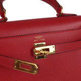 Vintage Hermes Kelly Sellier 20 Rouge Vif Courchevel Gold Hardware