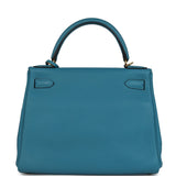 Pre-owned Hermes Kelly Retourne 28 Turquoise Togo Gold Hardware