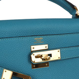 Pre-owned Hermes Kelly Retourne 28 Turquoise Togo Gold Hardware