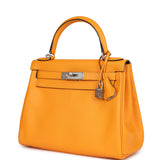 Hermes Special Order (HSS) Kelly Retourne 28 Jaune D'Or Swift Brushed Palladium Hardware