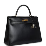 Vintage Hermes Kelly Sellier 35 Black Box Gold Hardware