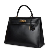 Vintage Hermes Kelly Sellier 35 Black Box Gold Hardware