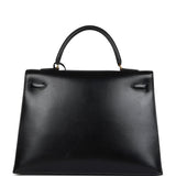 Vintage Hermes Kelly Sellier 35 Black Box Gold Hardware