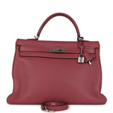 Pre-owned Hermes Retourne Kelly 35 Bois De Rose Clemence Palladium Hardware
