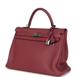 Pre-owned Hermes Retourne Kelly 35 Bois De Rose Clemence Palladium Hardware