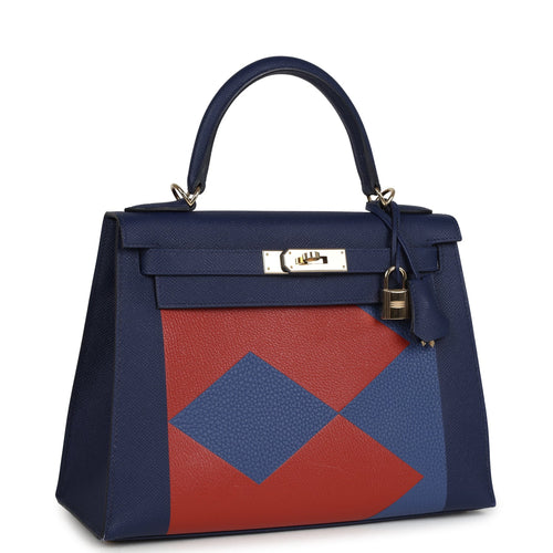 Pre-owned Hermes Special Order (HSS) Kellygraphie Kelly Sellier 28 "Lettre B" Bleu Nuit Epsom Permabrass Hardware
