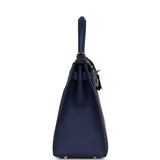 Pre-owned Hermes Special Order (HSS) Kellygraphie Kelly Sellier 28 "Lettre B" Bleu Nuit Epsom Permabrass Hardware