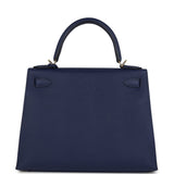 Pre-owned Hermes Special Order (HSS) Kellygraphie Kelly Sellier 28 "Lettre B" Bleu Nuit Epsom Permabrass Hardware