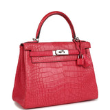 Pre-owned Hermes Kelly Retourne 28 Rose Extreme Matte Alligator Palladium Hardware
