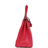 Pre-owned Hermes Kelly Retourne 28 Rose Extreme Matte Alligator Palladium Hardware