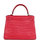 Pre-owned Hermes Kelly Retourne 28 Rose Extreme Matte Alligator Palladium Hardware
