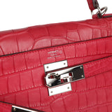 Pre-owned Hermes Kelly Retourne 28 Rose Extreme Matte Alligator Palladium Hardware