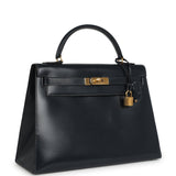 Vintage Hermes Kelly Sellier 32 Bleu Indigo Box Gold Hardware