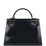 Vintage Hermes Kelly Sellier 32 Bleu Indigo Box Gold Hardware