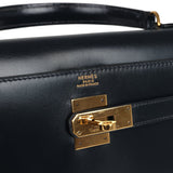 Vintage Hermes Kelly Sellier 32 Bleu Indigo Box Gold Hardware